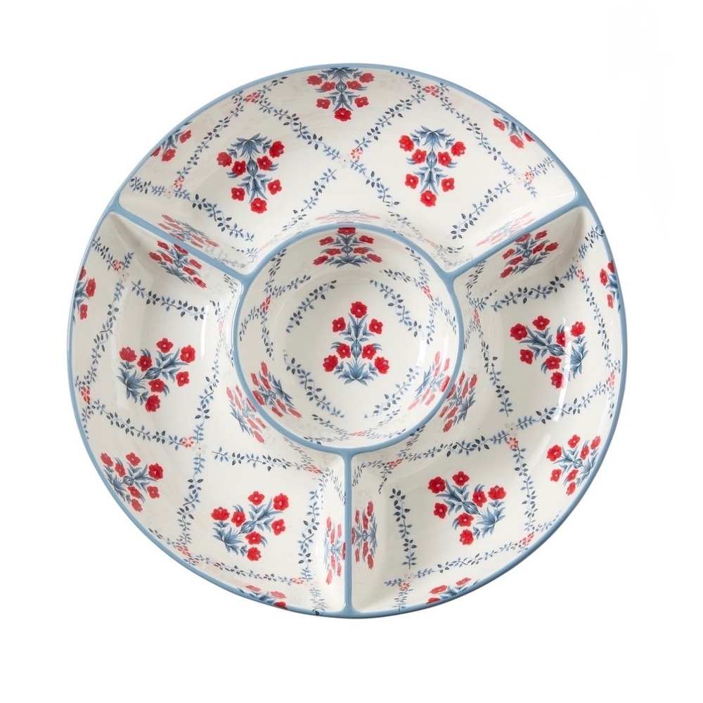 My Texas House Ceramic Chip and Dip Server 11in Floral Patriotic Farmhouse Blue